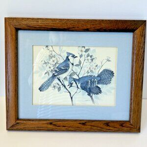 VTG Frank Massa 9x12 Wood Framed Bluebirds On Flowering Dogwood Tree Print